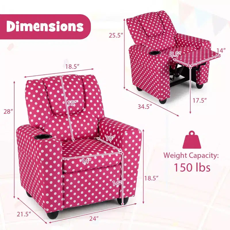 Fauteuil inclinable pour enfants Costway avec porte-gobelet, dossier et repose-pieds réglables pour garçons et filles Rose+Blanc/Multicolore/Zèbre/Camouflage/Marron/Gris/Rose