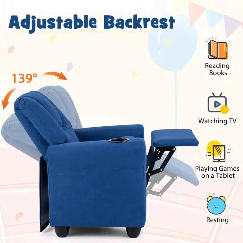 Fauteuil inclinable pour enfants Costway avec porte-gobelet, dossier et repose-pieds réglables pour garçons et filles Rose+Blanc/Multicolore/Zèbre/Camouflage/Marron/Gris/Rose
