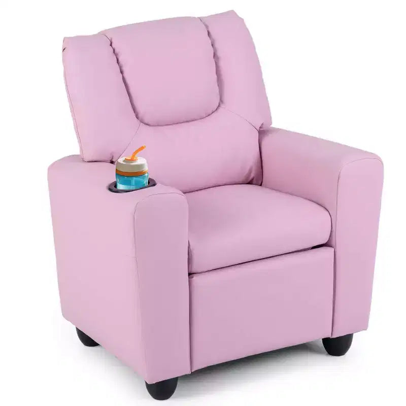 Fauteuil inclinable pour enfants Costway avec porte-gobelet, dossier et repose-pieds réglables pour garçons et filles Rose+Blanc/Multicolore/Zèbre/Camouflage/Marron/Gris/Rose