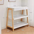 Modern Baby Changing Table with Waterproof Pad & 2 Storage Shelves, Portable Wood Nursery Furniture for Newborns/Infants, Wood+White