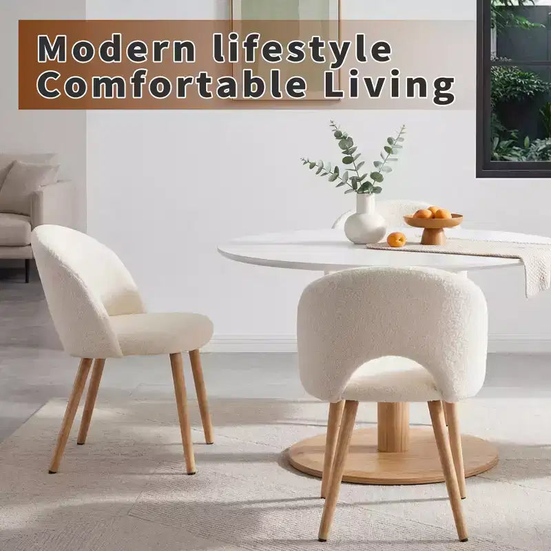 GDFStudio Winwin Chaises de salle à manger modernes rembourrées en velours Teddy avec pieds en hêtre (lot de 2)