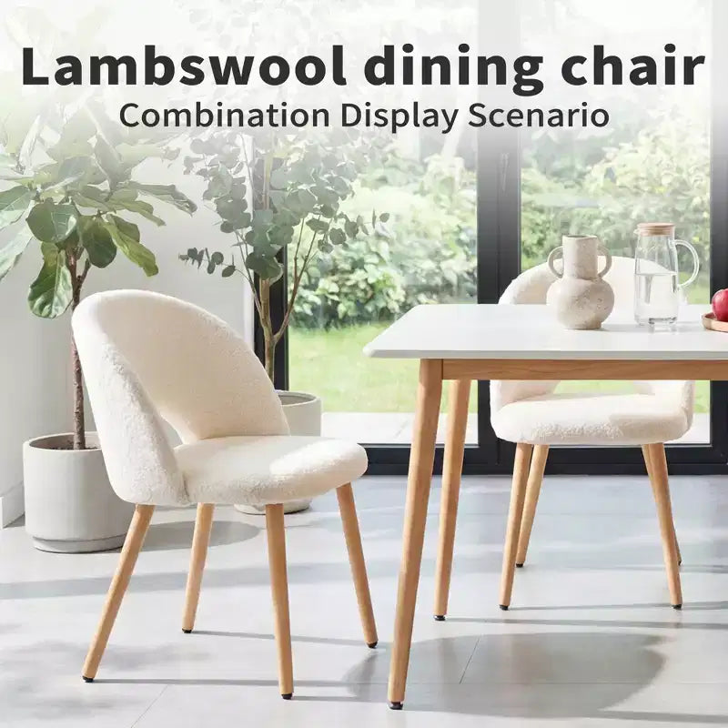 GDFStudio Winwin Chaises de salle à manger modernes rembourrées en velours Teddy avec pieds en hêtre (lot de 2)
