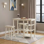 Ensemble de table de bar HomeRoots trois pièces en bois massif crème, hauteur comptoir