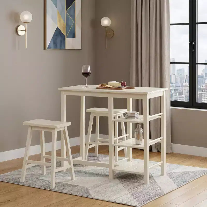 Ensemble de table de bar HomeRoots trois pièces en bois massif crème, hauteur comptoir