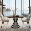 MAYEERTY 47 Round Hourglass Farmhouse Dining Table, MDF Top & Metal Base, 6-Person Versatile Table for Home & Cafe