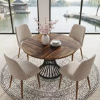Table de salle à manger de ferme MAYEERTY 47 ronde avec sablier, plateau en MDF et base en métal, table polyvalente 6 personnes pour la maison et le café