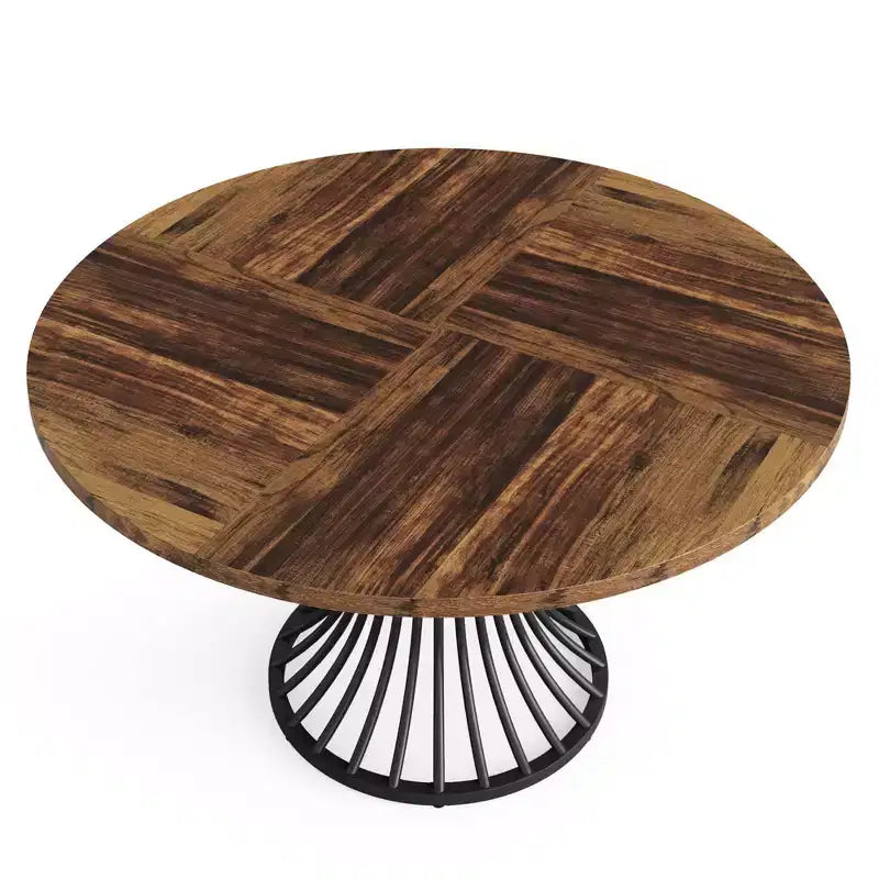 Table de salle à manger de ferme MAYEERTY 47 ronde avec sablier, plateau en MDF et base en métal, table polyvalente 6 personnes pour la maison et le café