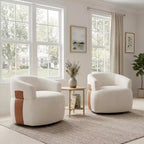 Christopher Knight Home Anuei Lot de 2 chaises pivotantes à 360° modernes en bois avec revêtement en tissu bouclette, pieds en métal et accents en similicuir