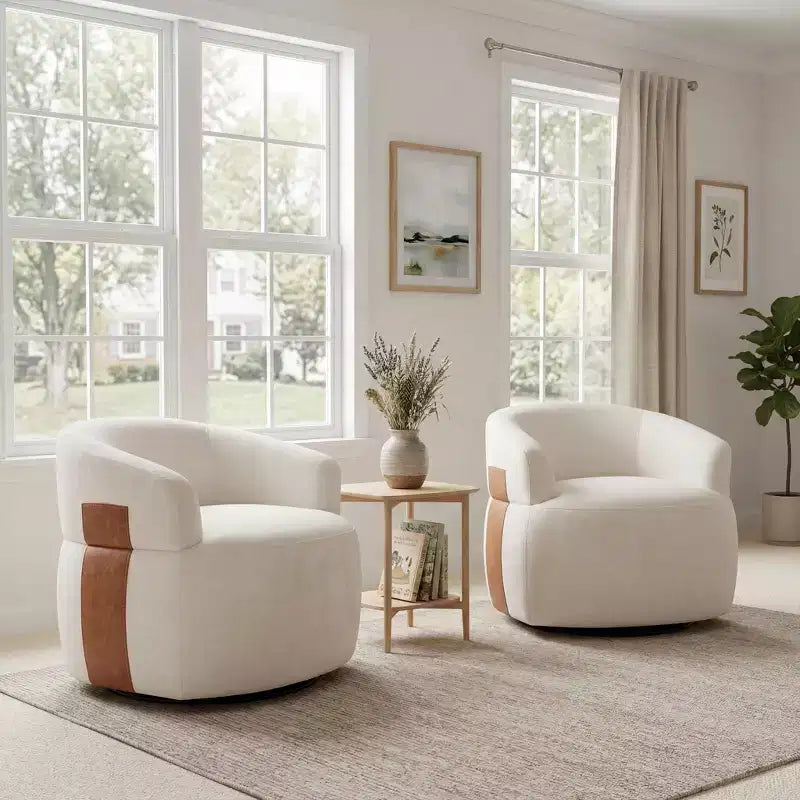Christopher Knight Home Anuei Lot de 2 chaises pivotantes à 360° modernes en bois avec revêtement en tissu bouclette, pieds en métal et accents en similicuir