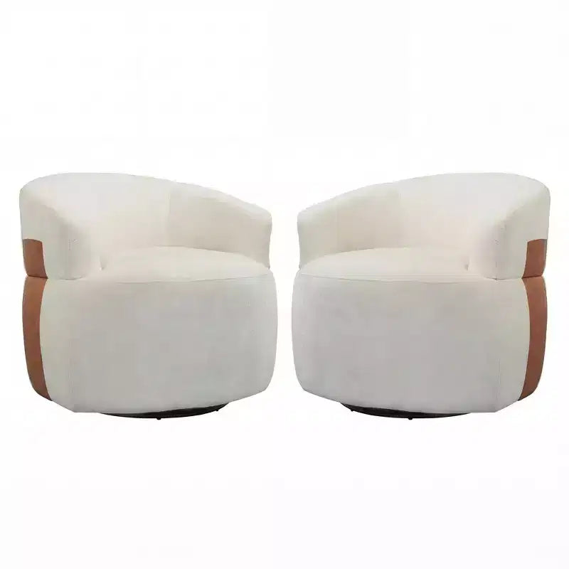 Christopher Knight Home Anuei Lot de 2 chaises pivotantes à 360° modernes en bois avec revêtement en tissu bouclette, pieds en métal et accents en similicuir