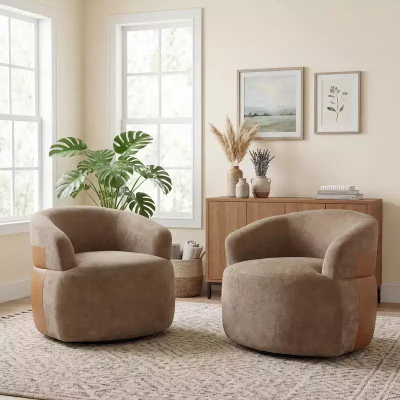 Christopher Knight Home Anuei Lot de 2 chaises pivotantes à 360° modernes en bois avec revêtement en tissu bouclette, pieds en métal et accents en similicuir