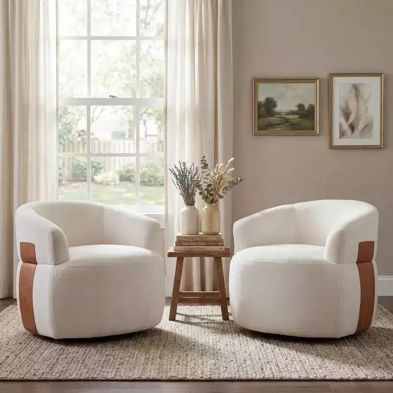 Christopher Knight Home Anuei Lot de 2 chaises pivotantes à 360° modernes en bois avec revêtement en tissu bouclette, pieds en métal et accents en similicuir