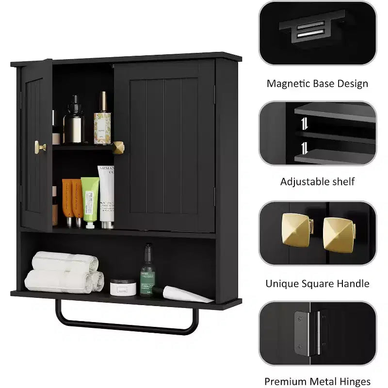 Meuble de salle de bain mural Dcolora avec porte-serviettes et étagère réglable