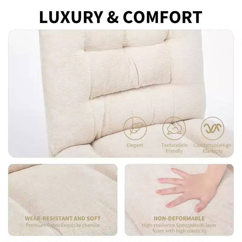 Chaise Criss Cross à Roulettes, Coussin Épaissi Double Couche, Tissu Premium Chaise de Coiffeuse Moderne à Siège Large, Beige Ivoire