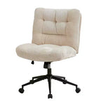 Chaise Criss Cross à Roulettes, Coussin Épaissi Double Couche, Tissu Premium Chaise de Coiffeuse Moderne à Siège Large, Beige Ivoire
