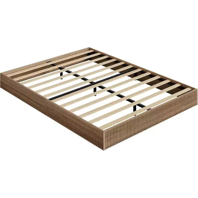 Cadre de lit plateforme en bois avec design cannelé, coffre de rangement intégré, sans sommier tapissier, sans bruit