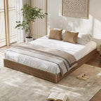Cadre de lit plateforme en bois avec design cannelé, coffre de rangement intégré, sans sommier tapissier, sans bruit