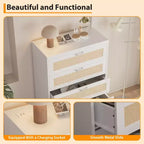 Commode moderne en rotin avec panneaux en bois naturel et rotin, meuble de rangement pour chambre, dressing et entrée