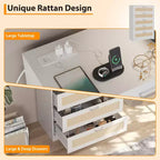 Commode moderne en rotin avec panneaux en bois naturel et rotin, meuble de rangement pour chambre, dressing et entrée