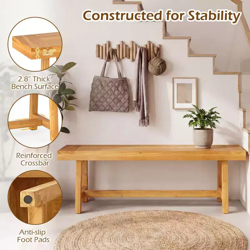 Costway Banc en bois massif de 160 cm, style rustique, étroit, pour 3 personnes