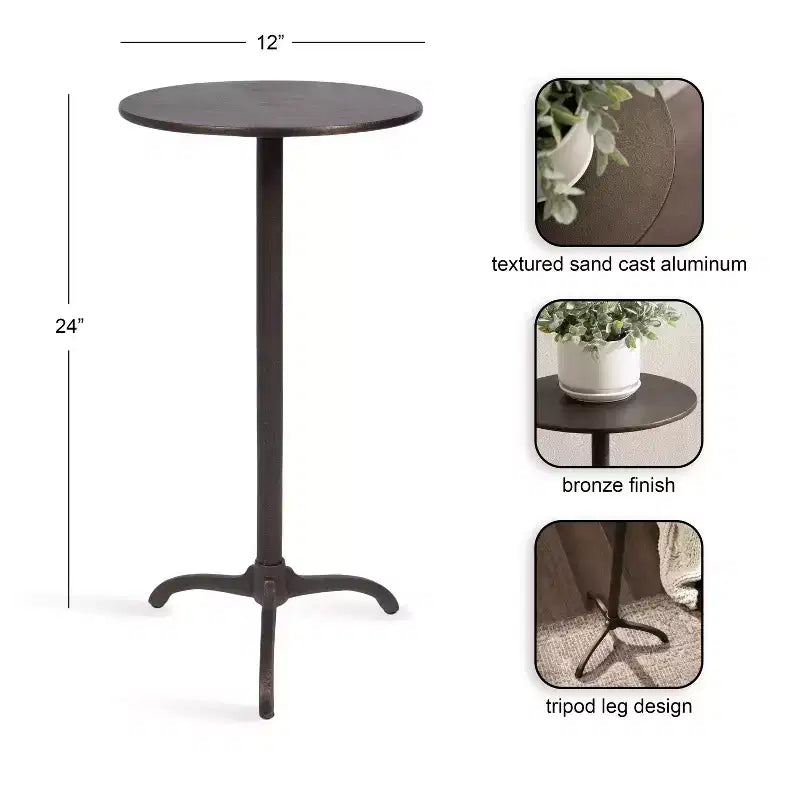 Table d'appoint ronde en métal Kate et Laurel Henshall, Bronze, 12x12x24