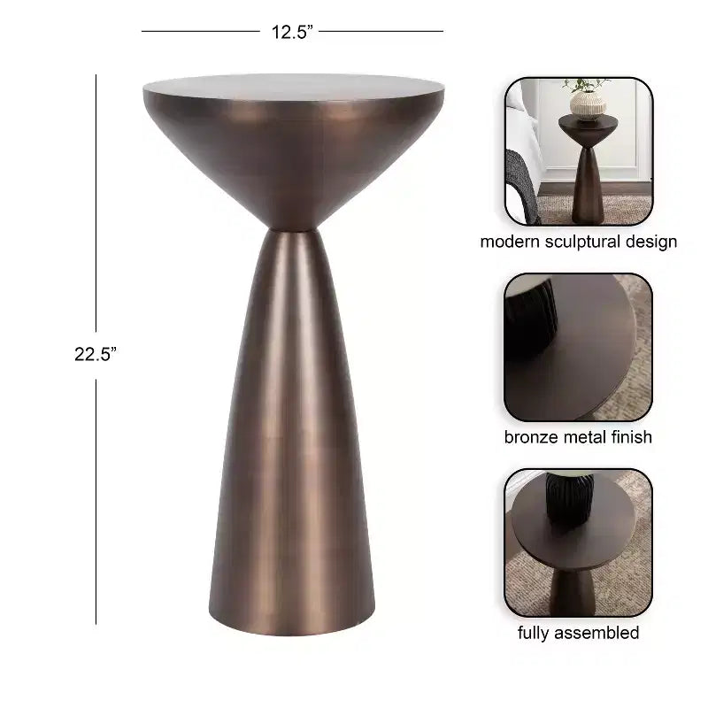 Table d'appoint ronde en métal Kate et Laurel Steeves, Bronze, 13x13x23