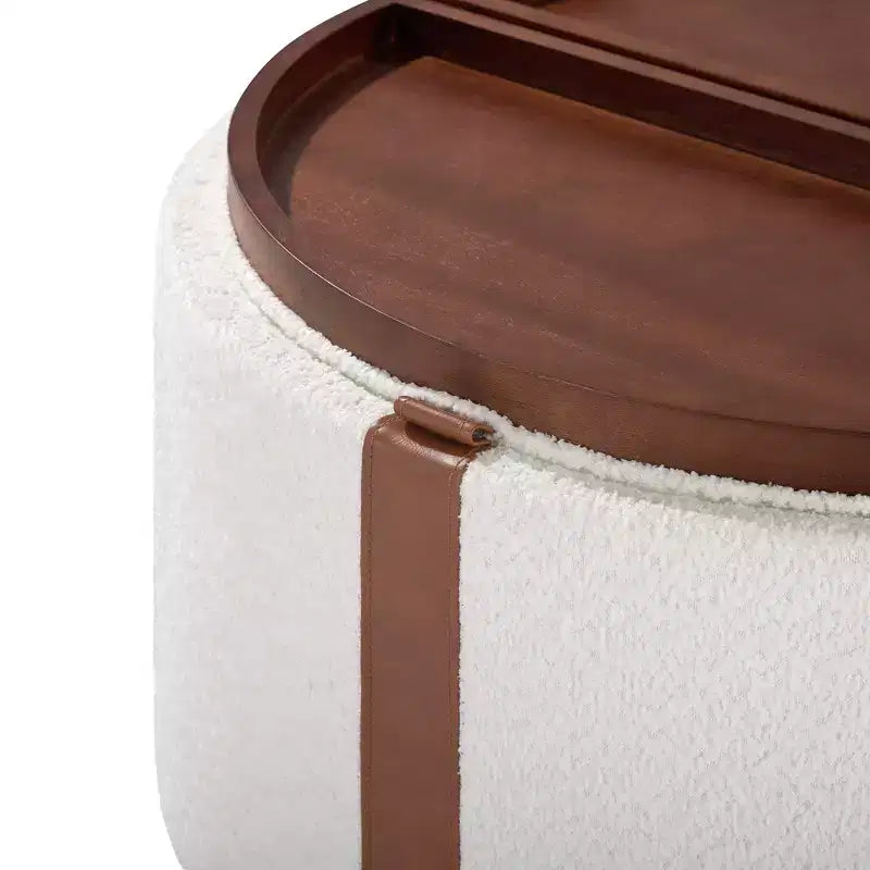 Whisen 29 Pouf de rangement rond moderne, pouf roulant, pouf table basse avec roulettes, deux couvercles réversibles, structure en bois massif