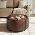 Whisen 29 Pouf de rangement rond moderne, pouf roulant, pouf table basse avec roulettes, deux couvercles réversibles, structure en bois massif