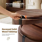 Whisen 29 Pouf de rangement rond moderne, pouf roulant, pouf table basse avec roulettes, deux couvercles réversibles, structure en bois massif