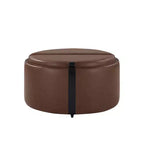 Whisen 29 Pouf de rangement rond moderne, pouf roulant, pouf table basse avec roulettes, deux couvercles réversibles, structure en bois massif