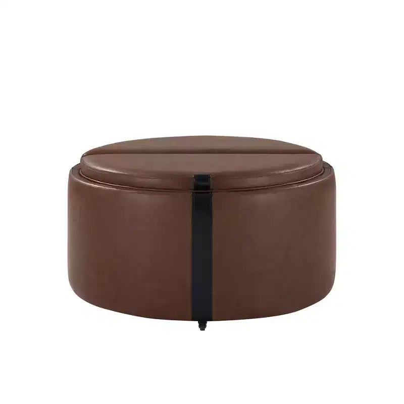 Whisen 29 Pouf de rangement rond moderne, pouf roulant, pouf table basse avec roulettes, deux couvercles réversibles, structure en bois massif