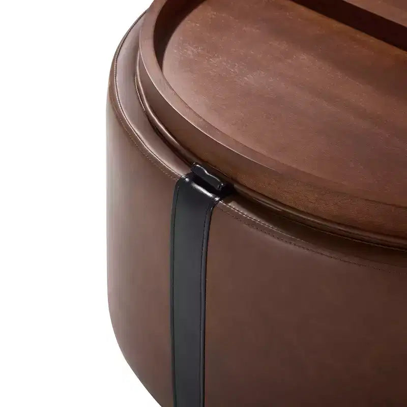 Whisen 29 Pouf de rangement rond moderne, pouf roulant, pouf table basse avec roulettes, deux couvercles réversibles, structure en bois massif