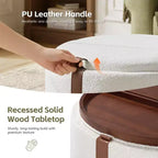 Whisen 29 Pouf de rangement rond moderne, pouf roulant, pouf table basse avec roulettes, deux couvercles réversibles, structure en bois massif