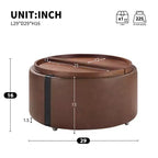 Whisen 29 Pouf de rangement rond moderne, pouf roulant, pouf table basse avec roulettes, deux couvercles réversibles, structure en bois massif