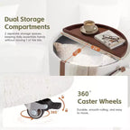 Whisen 29 Pouf de rangement rond moderne, pouf roulant, pouf table basse avec roulettes, deux couvercles réversibles, structure en bois massif