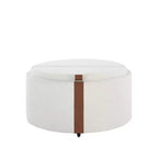 Whisen 29 Pouf de rangement rond moderne, pouf roulant, pouf table basse avec roulettes, deux couvercles réversibles, structure en bois massif