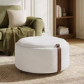 Whisen 29 Modern Round Storage Ottoman, Rolling Ottoman, Coffee Table Ottoman with Caster Wheels, Dual Reversible Lids, Solid Wood Frame
