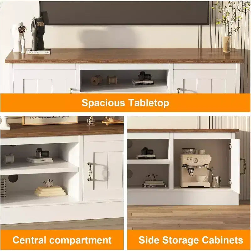 Meuble TV de ferme pour téléviseurs de 65 pouces, meuble de rangement pour salon, meuble de console moderne rustique pour bureau