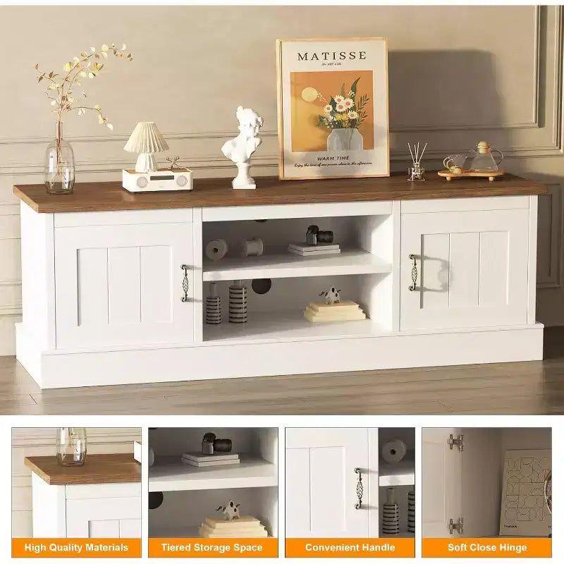 Meuble TV de ferme pour téléviseurs de 65 pouces, meuble de rangement pour salon, meuble de console moderne rustique pour bureau