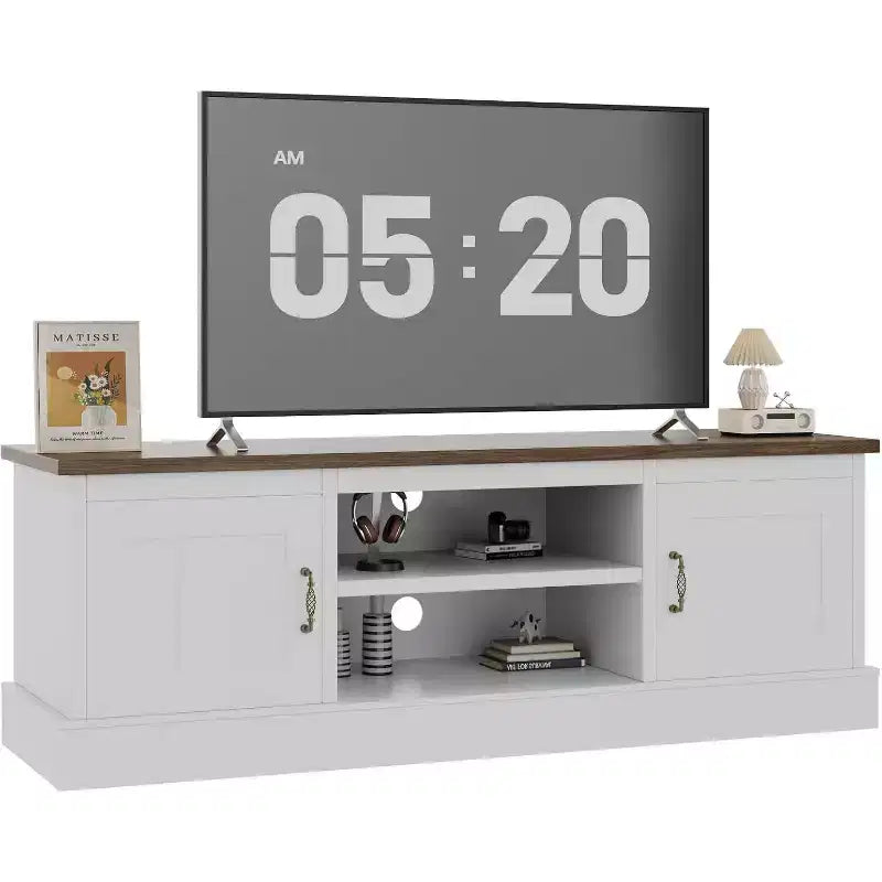 Meuble TV de ferme pour téléviseurs de 65 pouces, meuble de rangement pour salon, meuble de console moderne rustique pour bureau