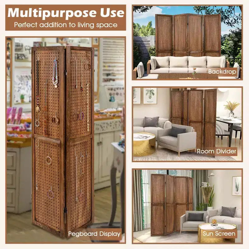 Présentoir à outils Costway 4/6 panneaux avec charnières métalliques à 360° et cadre en bois massif pour salon d'artisanat