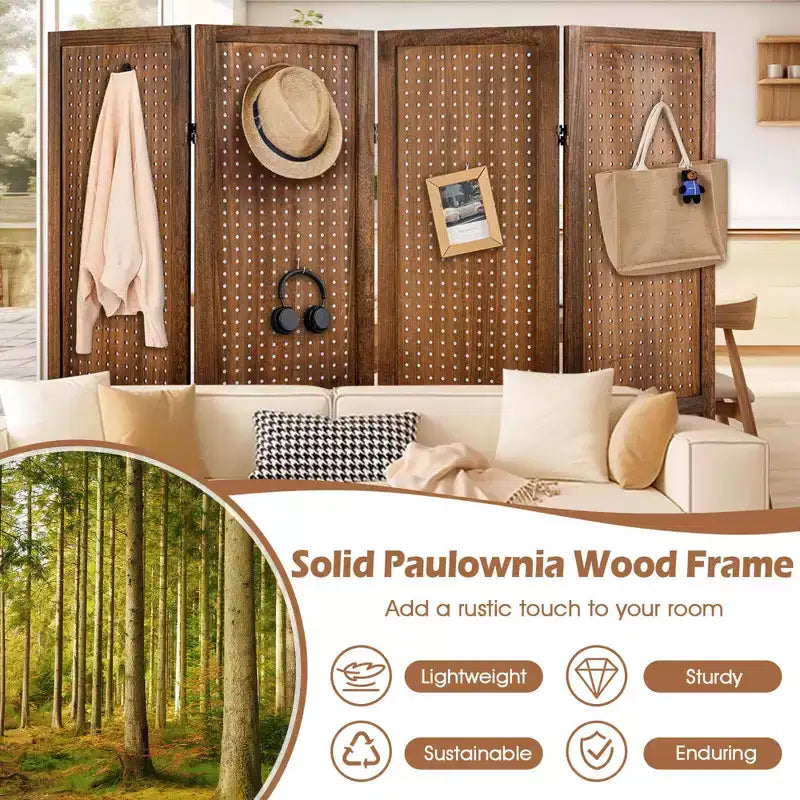 Présentoir à outils Costway 4/6 panneaux avec charnières métalliques à 360° et cadre en bois massif pour salon d'artisanat