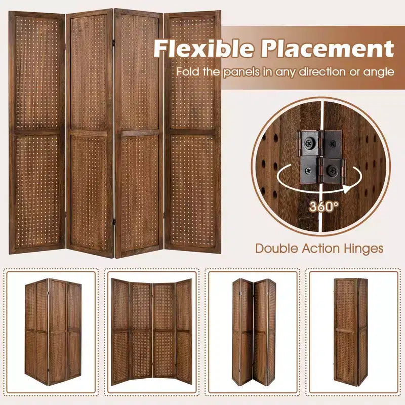 Présentoir à outils Costway 4/6 panneaux avec charnières métalliques à 360° et cadre en bois massif pour salon d'artisanat