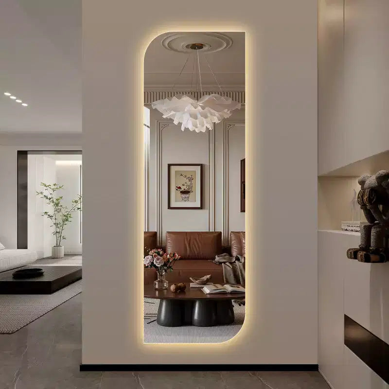 Miroir mural LED pleine longueur avec lumière, forme irrégulière, miroir de courtoisie moderne pour chambre à coucher, entrée, dressing-Panipeachy