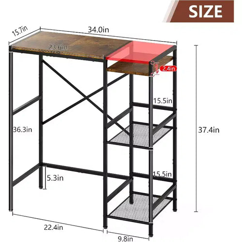 Table de bar réglable en hauteur en fer et bois avec rangement, 10346,555 cm, comptoir multifonctionnel pour cuisine/bureau/divertissement