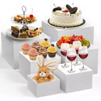 6-Piece White Stackable Display Risers for Desserts  Multi-Sized Food Stands for Bakery, Buffet, and Retail Display (Space-Saving)