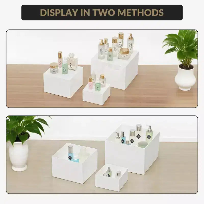 Présentoirs empilables blancs de 6 pièces pour desserts Supports alimentaires de différentes tailles pour boulangerie, buffet et étalage (gain de place)