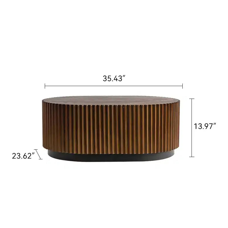 JVNOXK Lot de 2 tables basses ovales cannelées – Tables basses gigognes en bois massif et MDF (90/60 cm), table en bois de style moderne du milieu du siècle pour salon