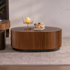 JVNOXK Lot de 2 tables basses ovales cannelées – Tables basses gigognes en bois massif et MDF (90/60 cm), table en bois de style moderne du milieu du siècle pour salon