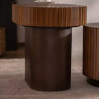 JVNOXK Lot de 2 tables basses ovales cannelées – Tables basses gigognes en bois massif et MDF (90/60 cm), table en bois de style moderne du milieu du siècle pour salon